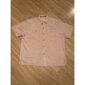 Tommy Bahama Men~Size XL~100% Silk~Orange/Peach Checkered~Short Sleeve~Button Up